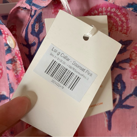 Oliphant Womens Long collar long sleeve sconset pink printed tunic S NWT - Picture 8 of 11